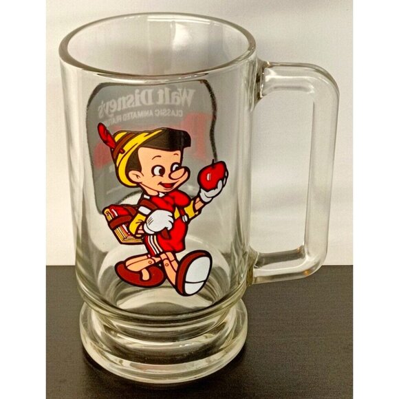 Disneys PINOCCHIO World Premier Clear Glass Mug Cup Collector VINTAGE NEW - Picture 1 of 7